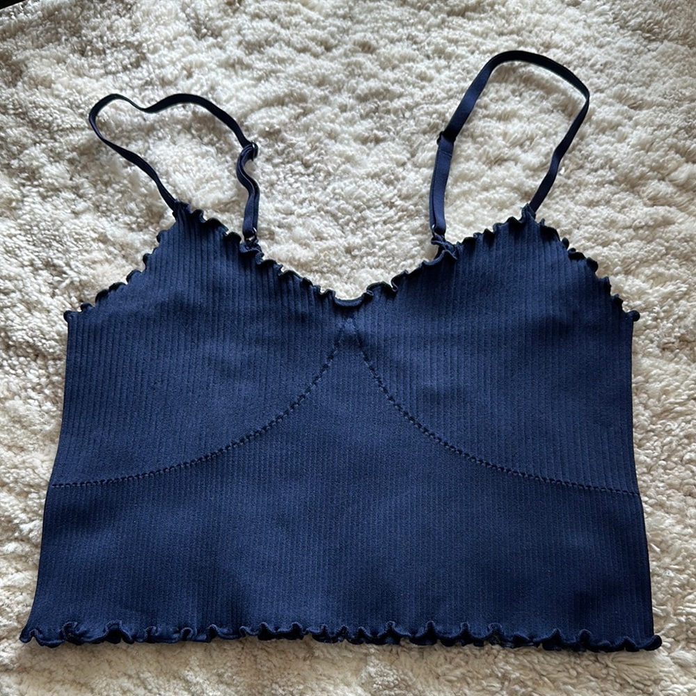 Aerie Ribbed Lettuce-Edge Cropped Tank Top